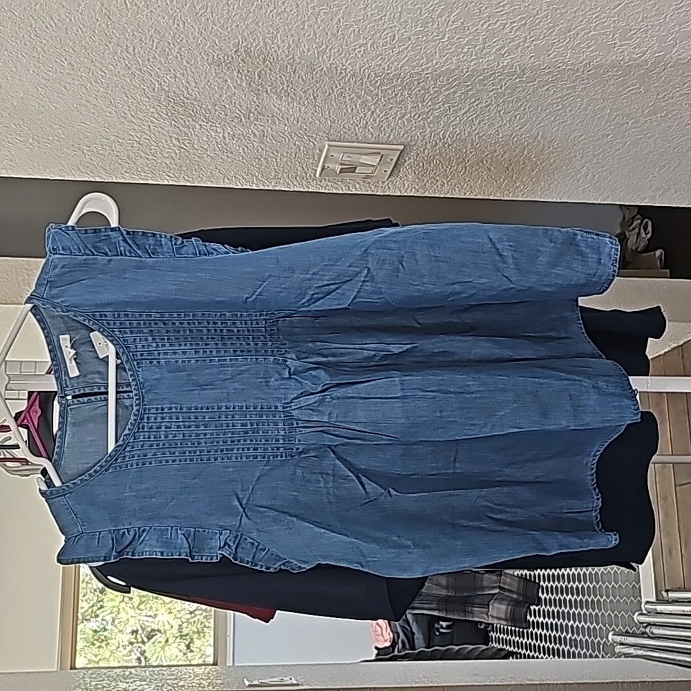 Chambray Pleated Top